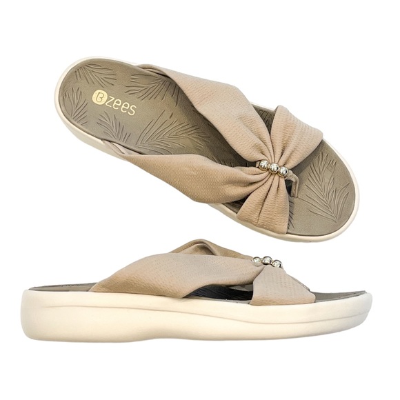 BZEES Promise Washable Slide Sandals - Simply Taupe - Size 6 M - Picture 1 of 6
